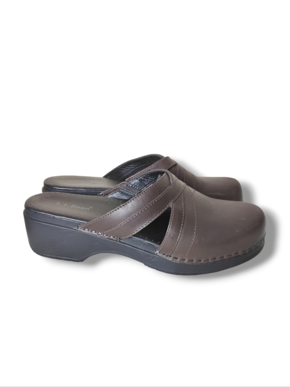LL Bean Brown Leather Clogs Size 8 Slip-On Comfort Shoes